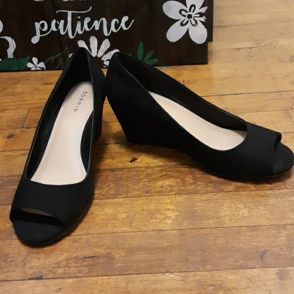 Torrid black suede wedges heels